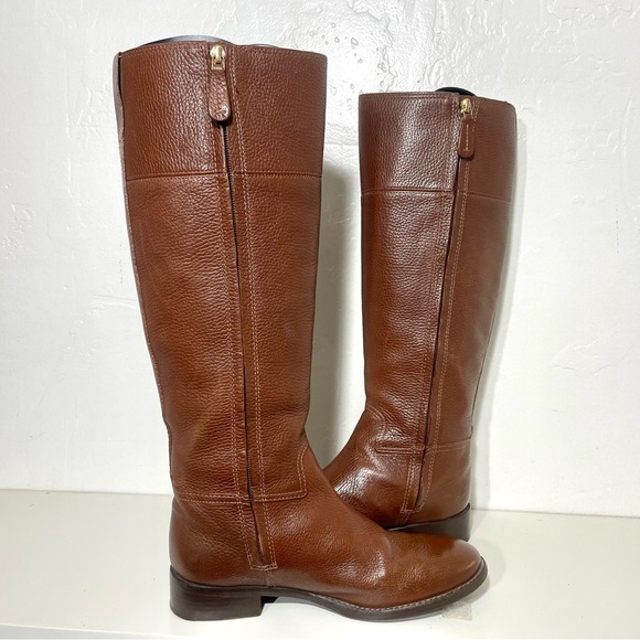 Tory Burch Junction Tumbled Leather Low Heel Knee High Riding Boots - Picture 12 of 16